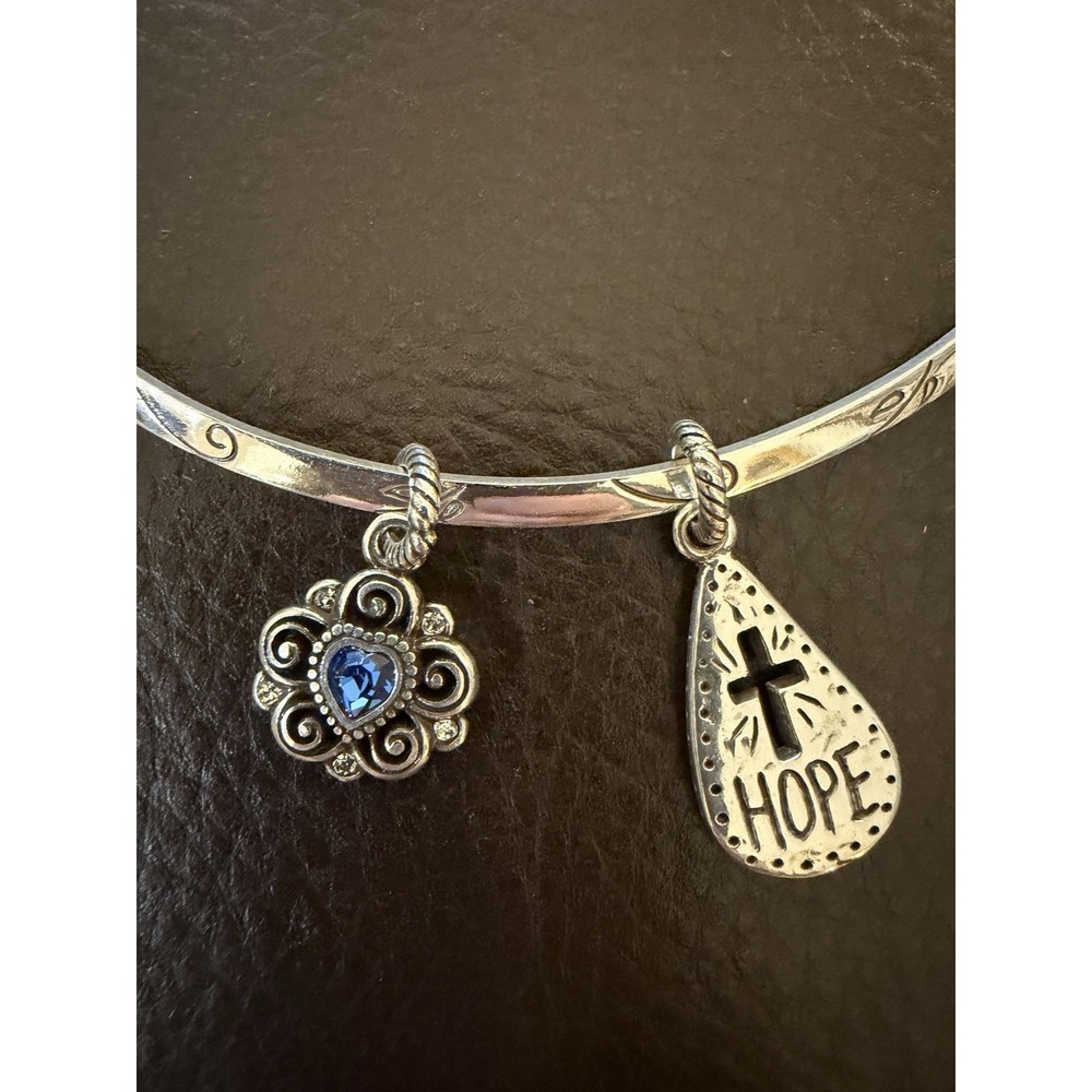 Brighton Monogram Choker Necklace Hope Cross Azure Heart Charm Silver Tone - Picture 6 of 11